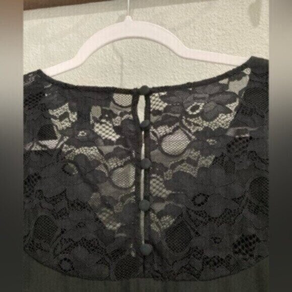 Modcloth Lace Mod V Neck Blouse Black Feminine Button Whimsy Goth - Picture 9 of 9